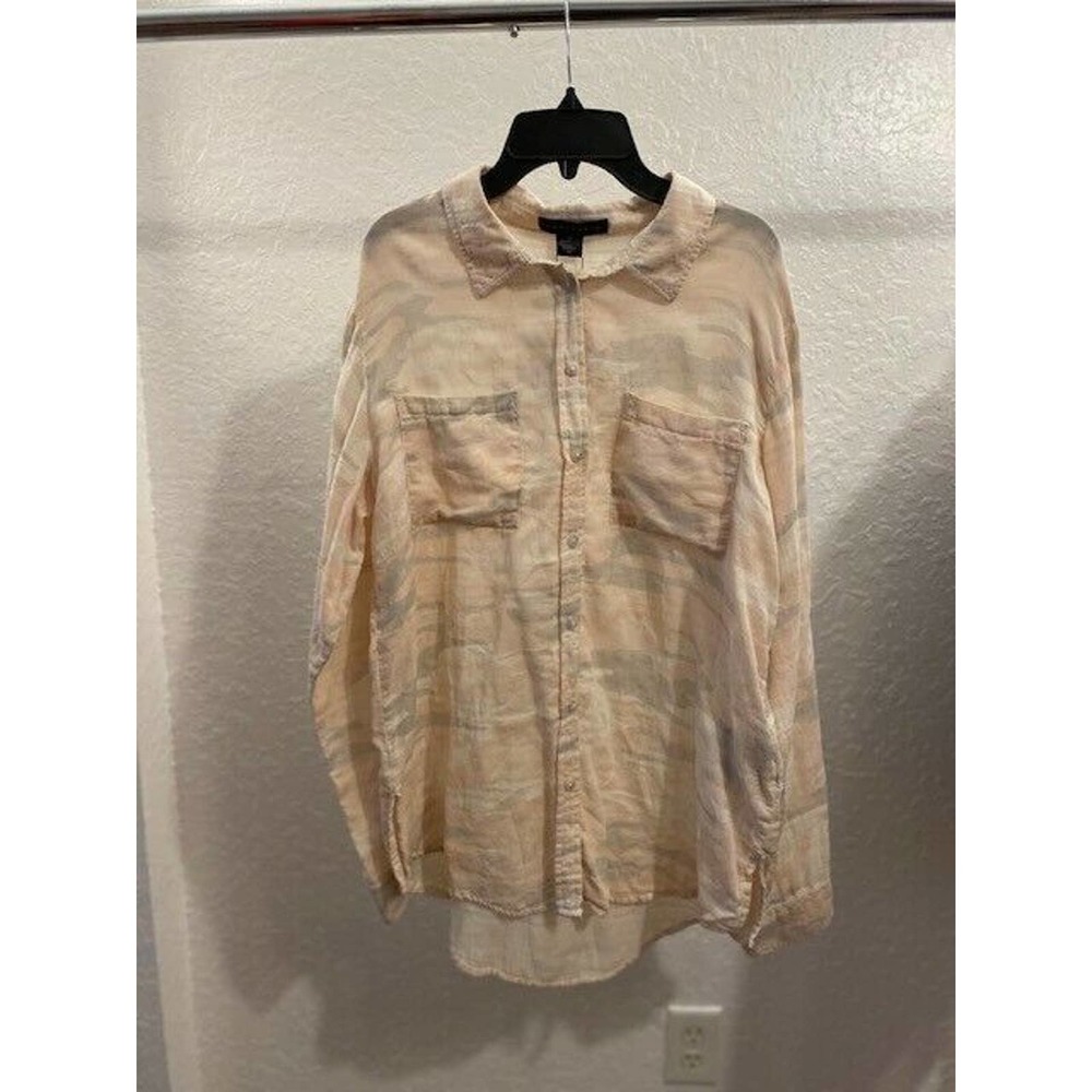 SANCTUARY WOMEN'S STEADY BOYFRIEND COTTON SHIRT CHERRYBLOSSOM SMALL LONG SLEEVE